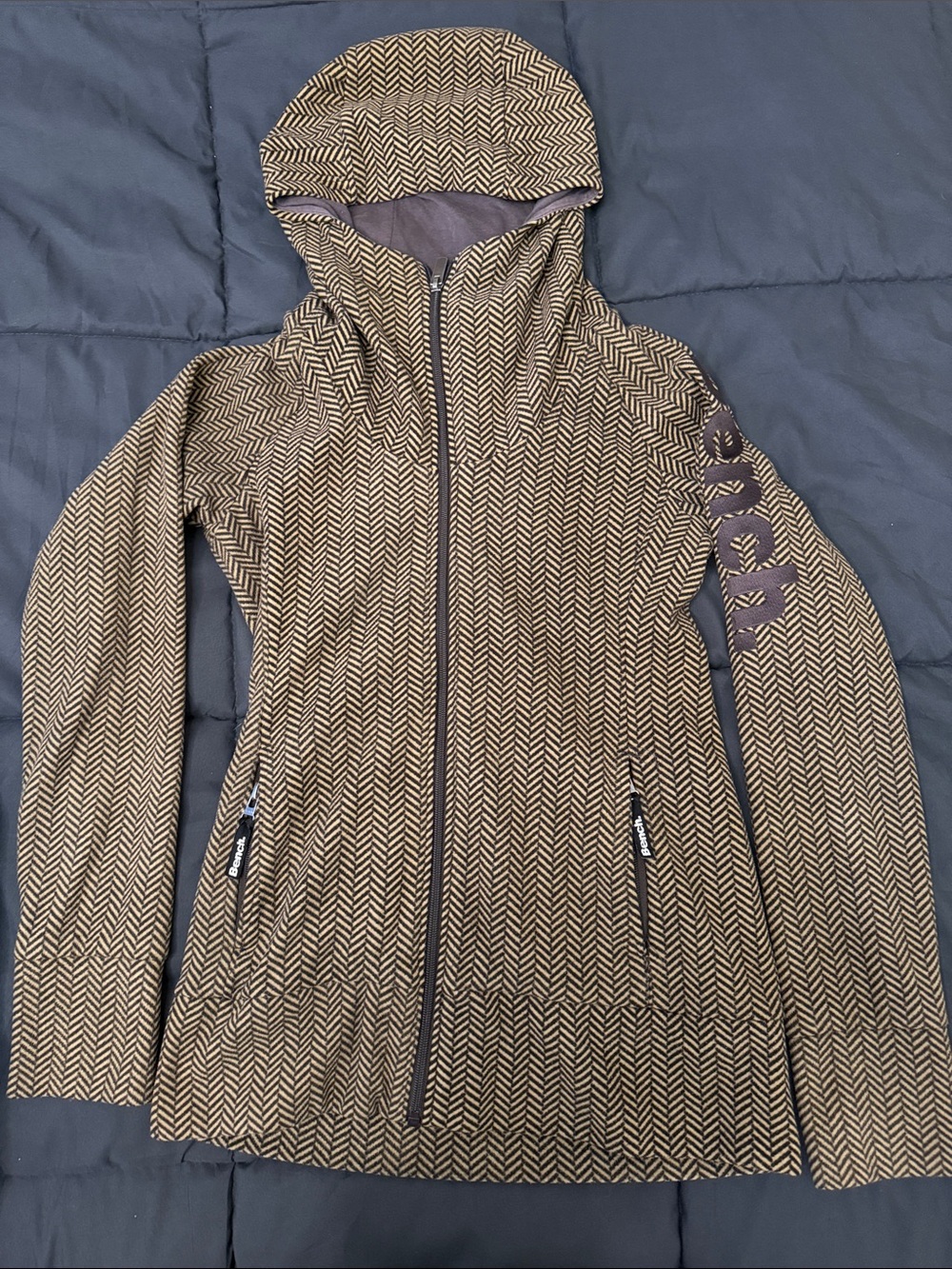 Bench Brown Herringbone Hooded Bomber Jacket